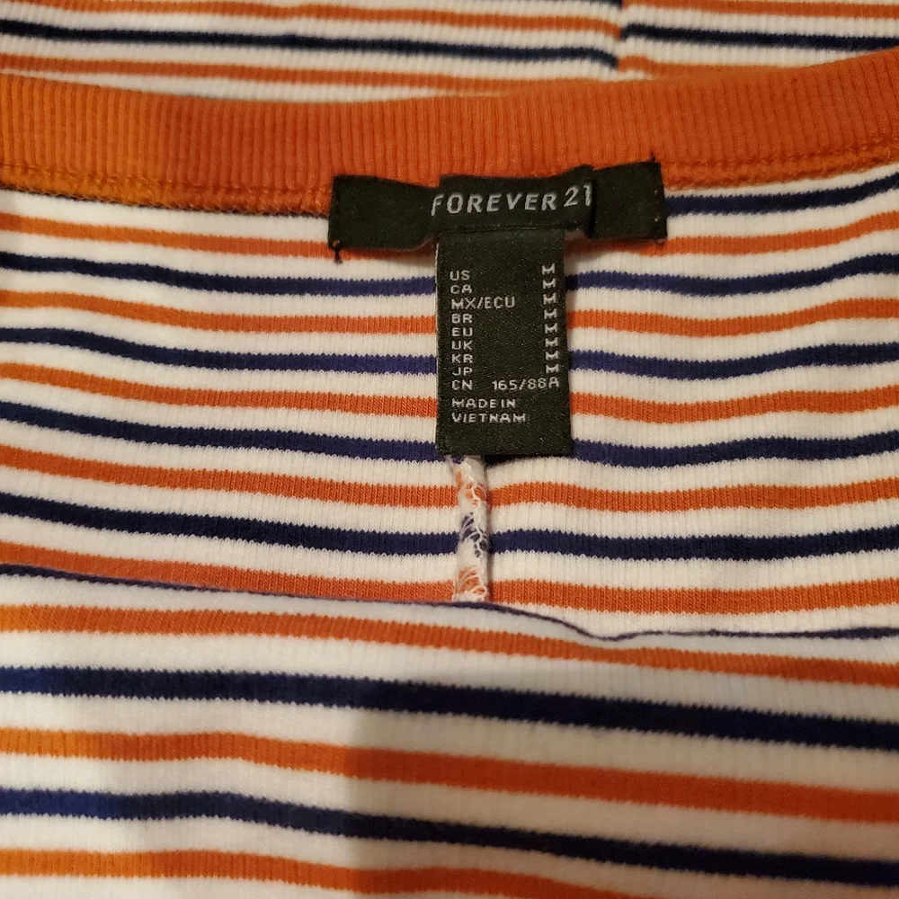 Forever 21 Y2K Square Neck Striped Sleeveless Dress Gold Orange Blue Med Jrs EUC - Picture 4 of 4